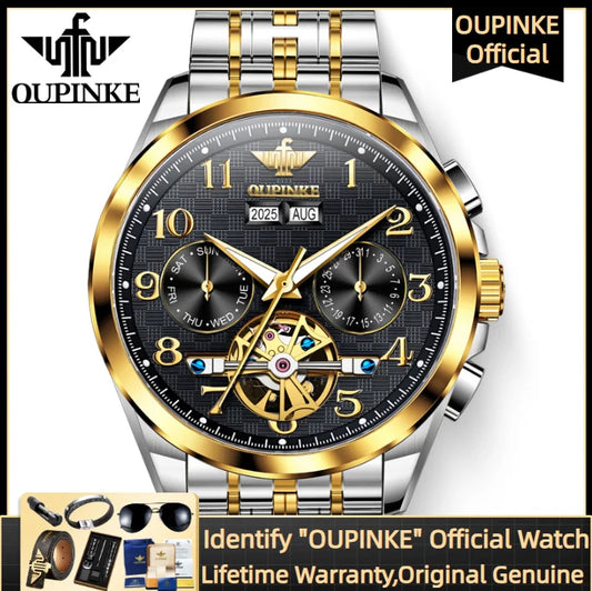 OUPINKE 3263 Automatic Mechanical Watch Multifunctional Dial Auto Date Waterproof Night light Watch Original Brand