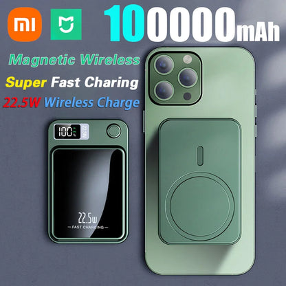 100000mAh Magnetic Wireless Power Bank Fast Charger For Magsafe Portable Auxiliary Battery Pack For iphone Huawei Samsung