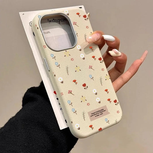 Retro Fashion Floral Leather Pattern Phone Case For iPhone 17 Air 16 15 14 13 12 11 Pro Max 16E 7 8 Plus XS SE2 Shockproof Cover