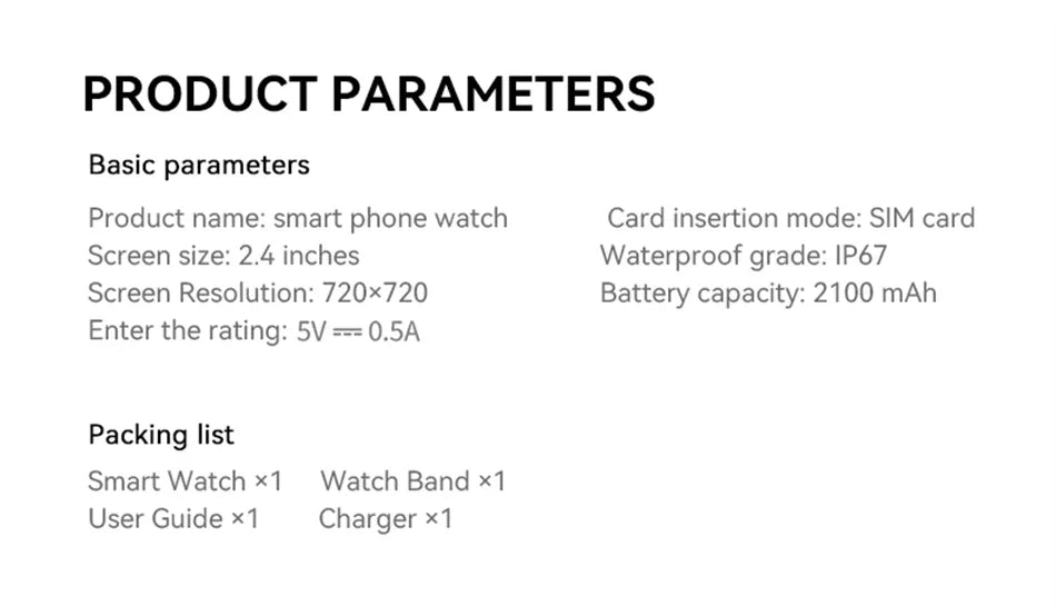 Smart Watch 720*720 AMOLED 2.40 inch Screen Video Call 8GB+128GB RAM 2100 mAh Google Play WIFI GPS Smartwatch