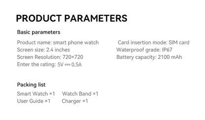 Smart Watch 720*720 AMOLED 2.40 inch Screen Video Call 8GB+128GB RAM 2100 mAh Google Play WIFI GPS Smartwatch