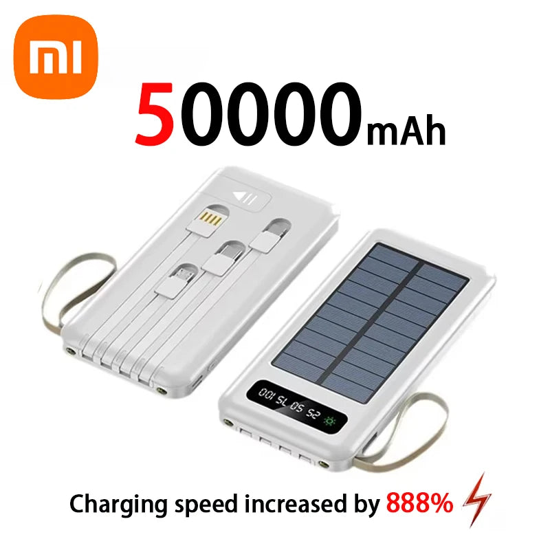 200000mAh Solar Power Bank Large Capacity Mobile Power Fast Charging Battery With Dual USB 4 Cables For iPhone Samsung