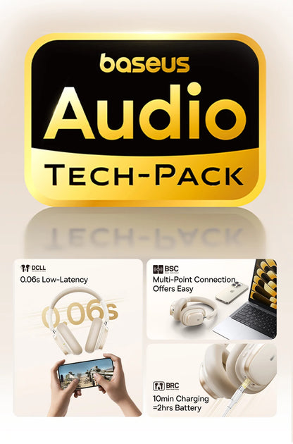 Baseus Bowie H1s Wireless Headphones Bluetooth 5.4 Noise Canceling 46dB Over Ear Headset Hi-Res Spatial Audio Earphone 120H Time