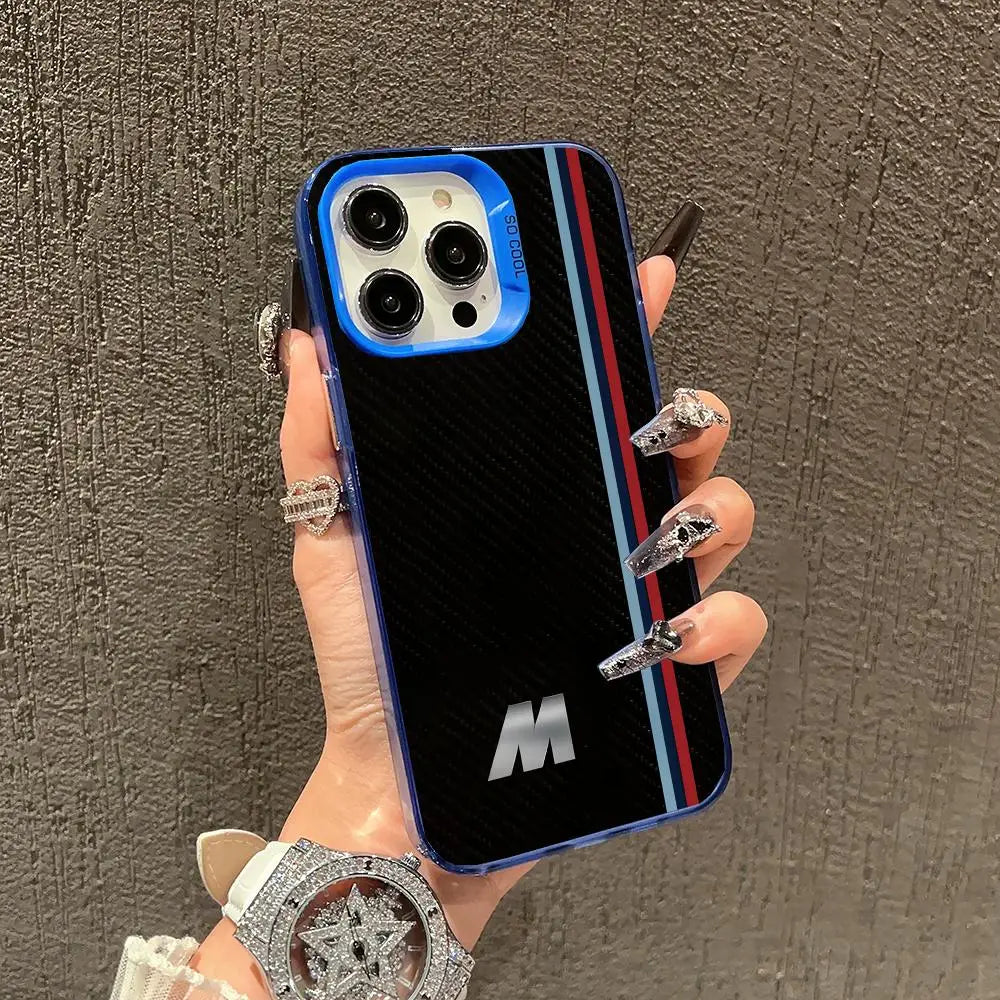 Striped letter M pattern phone case for iPhone 17 16 15 14 13 12 11 Pro Max/Pro/Plus Drop and shock resistant back cover