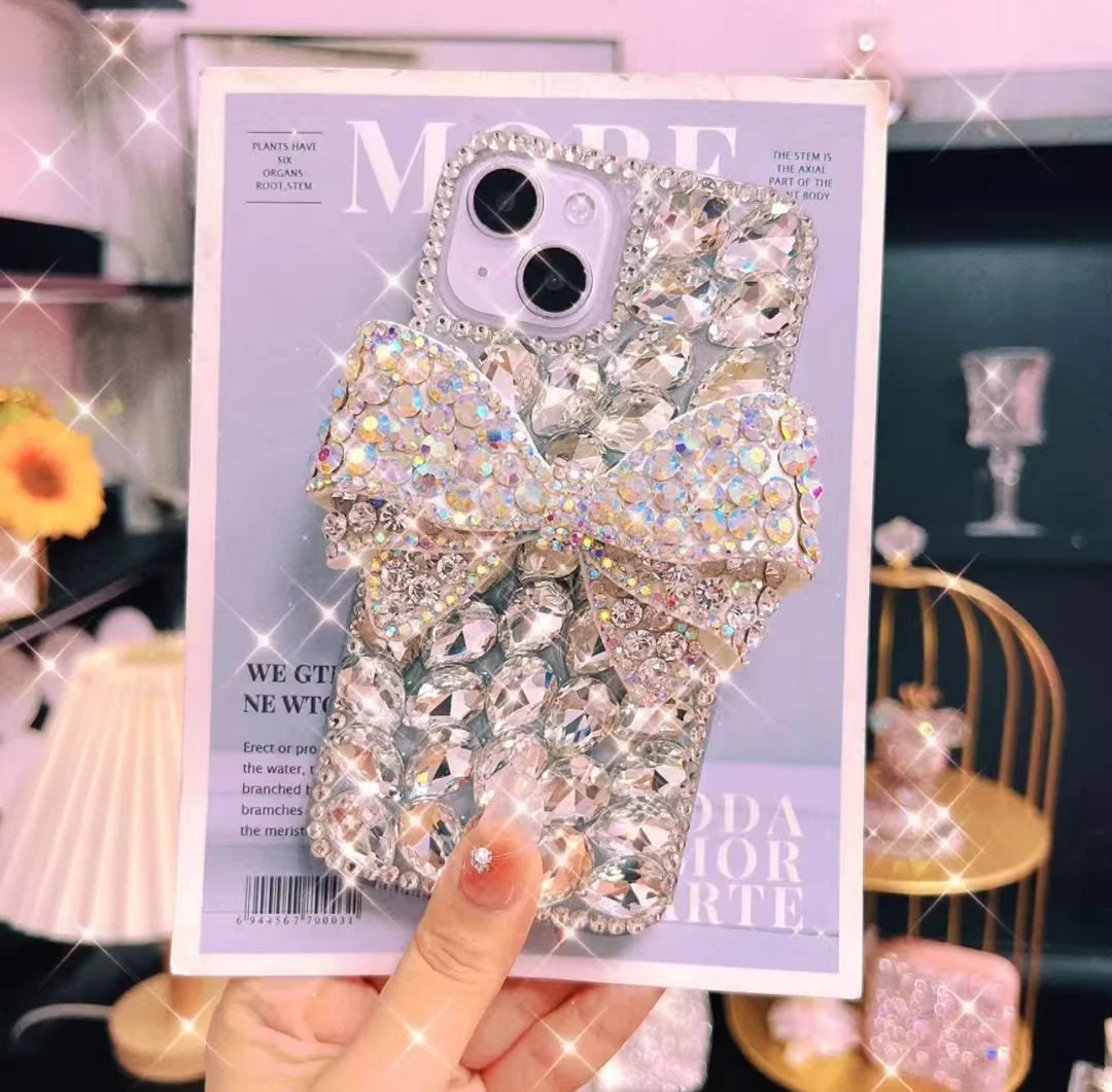 Diamond Case For iPhone 17 Air 16 Pro Max 16E 15 14 Pro Max 13 12 mini 11 Pro Max 8 7 Plus Xs XR SE Rhinestone Bow Phone Case