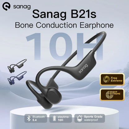 Sanag B21S Bone Conduction Wireless Earphones Bluetooth 5.4 HiFi Bass Headphones IPX5 Waterproof Running Sports Earbuds