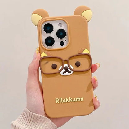 For iPhone 17 16 15 Pro Max 14 Plus 13 12 11 7 8 SE 4 4S 5 5S Cute Glasses Bear Silicone Soft Phone Case Cover