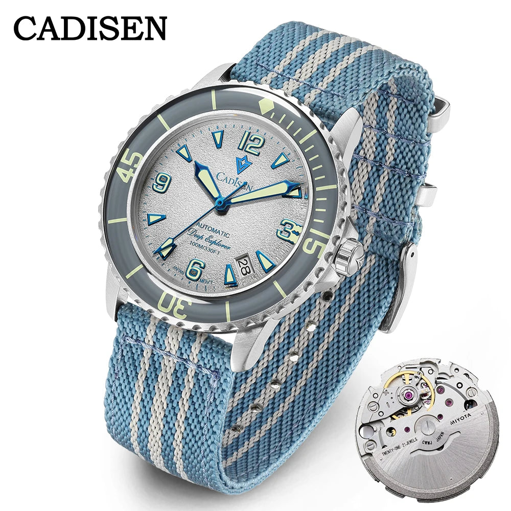 CADISEN Deep Explorer Automatic Mechanical Watch Man Canvas Strap Wristwatch MIYOTA  Luxury Luminous Waterproof Watches