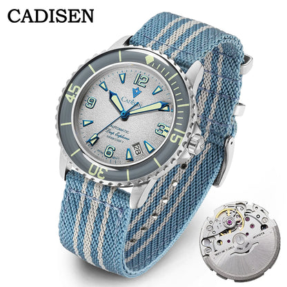 CADISEN Deep Explorer Automatic Mechanical Watch Man Canvas Strap Wristwatch MIYOTA  Luxury Luminous Waterproof Watches
