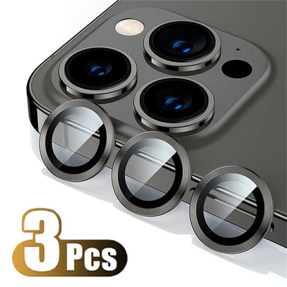 Protector For iPhone 16 Pro Max 15 14 13 12 Mini Pro Max Metal Ring Tempered Glass Lens Cover Cap