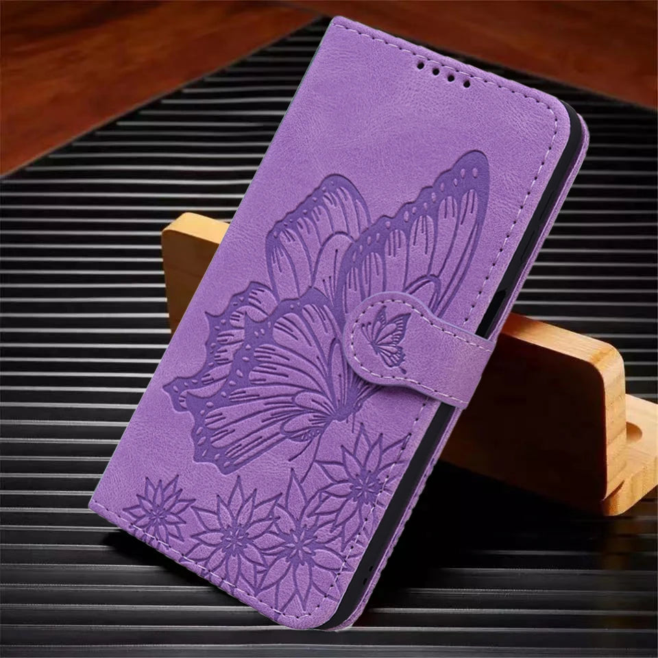 IPhone 17 Flip Case for Coque iPhone 15 16 14 13 12 11 Pro Max iPhon 15 Plus Cases Cute Cat Butterfly Leather Wallet Back Cover