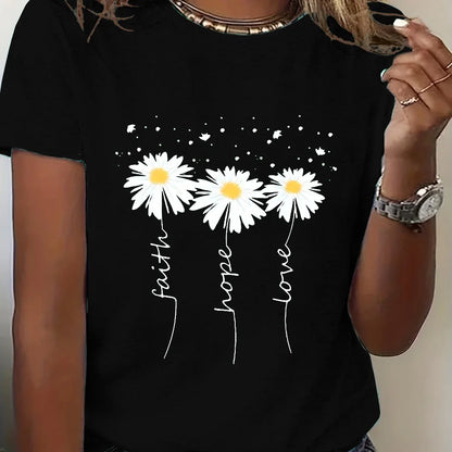 T-shirt Summer Fashion Short sleeved Top Flower Print Loose Clothing Women's Party T-shirt