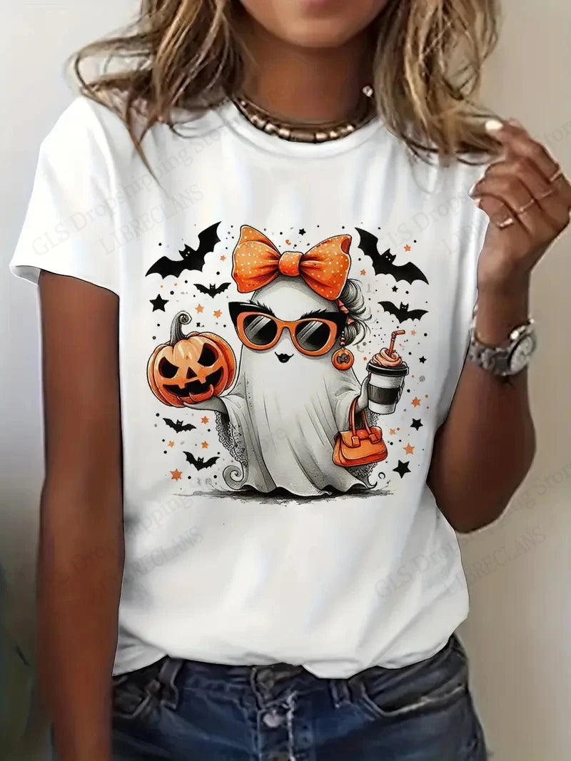 T-shirt Halloween 3d Printed T shirt Women Fashion O-Neck Short Sleeve Oversized Tops Tees Female Clothing Pumpkin