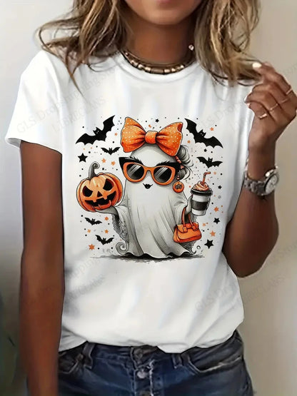 T-shirt Halloween 3d Printed T shirt Women Fashion O-Neck Short Sleeve Oversized Tops Tees Female Clothing Pumpkin