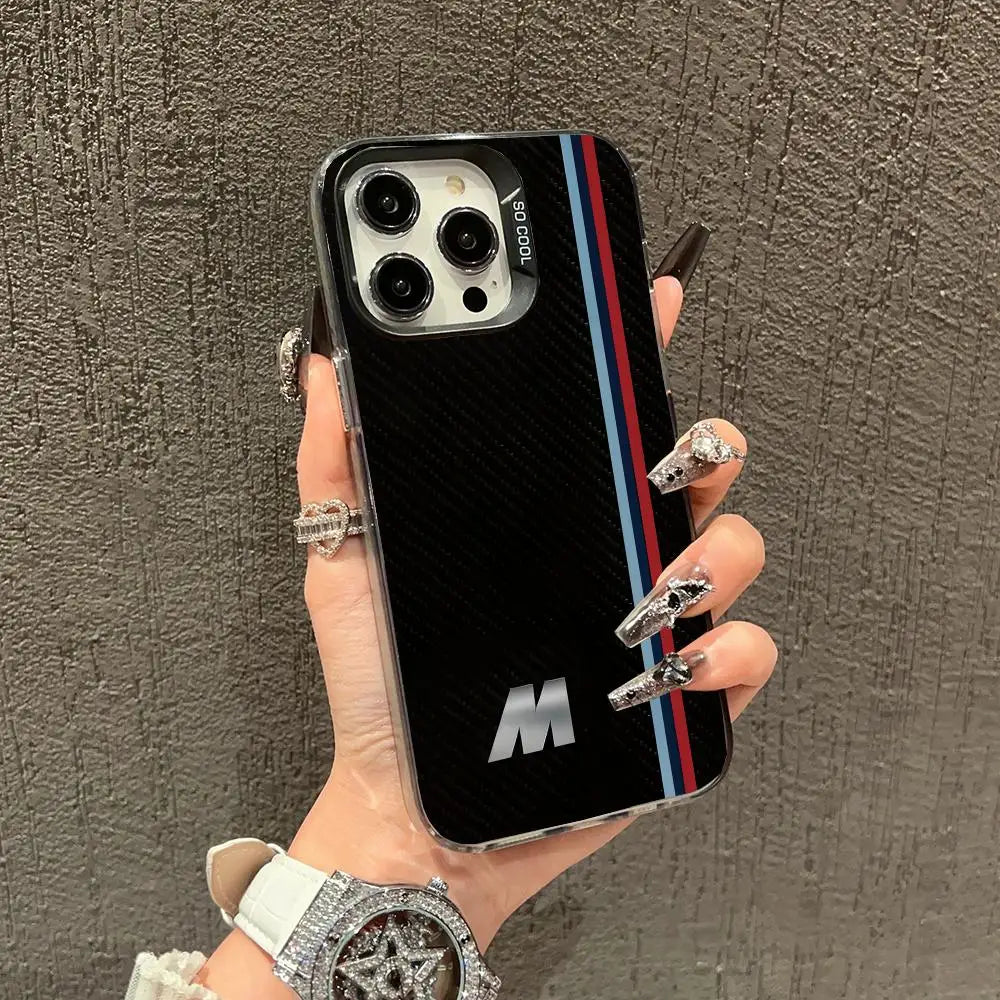 Striped letter M pattern phone case for iPhone 17 16 15 14 13 12 11 Pro Max/Pro/Plus Drop and shock resistant back cover