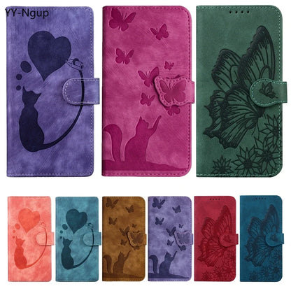 IPhone 17 Flip Case for Coque iPhone 15 16 14 13 12 11 Pro Max iPhon 15 Plus Cases Cute Cat Butterfly Leather Wallet Back Cover