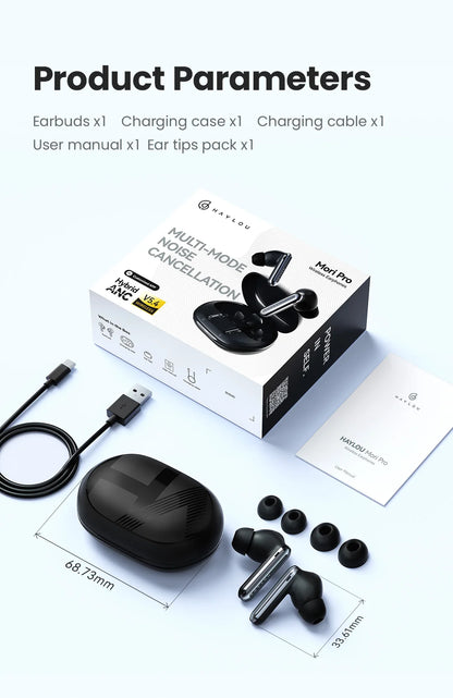 HAYLOU Mori Pro Bluetooth 5.4 Earphones Wireless  43dB Adaptive Noise Cancellation Earbuds 6 Mic Headphones 28H Battery Life