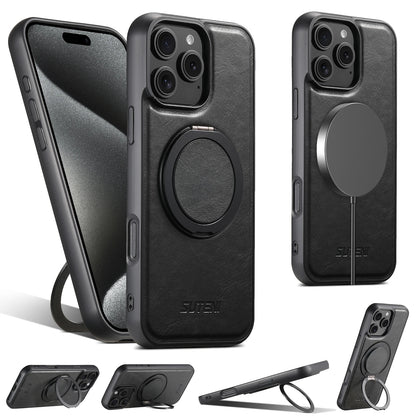 Strong Magnetic Compatible MagSafe Wireless Charging 360° Rotating Ring Stand PU Leather Phone Case For iPhone 17 16 15 14 13 12