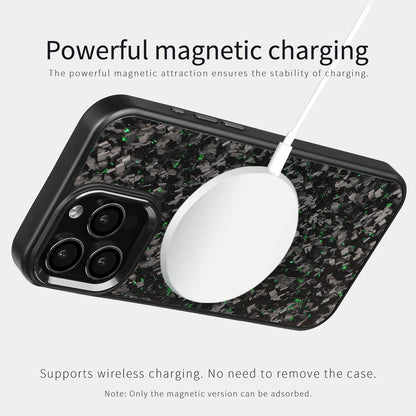 Magnetic Real Forged Carbon Fiber Case For iPhone 17 17Air 17Pro 16 15 14 13 12 11 Pro Max with MagSafe and Metal Lens / Buttons