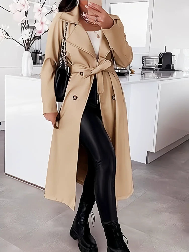 Women's Wool Blends Coats Double Breasted Thin Women's Trench Coat Casual Winbreaker With Belt Trench for Ladies