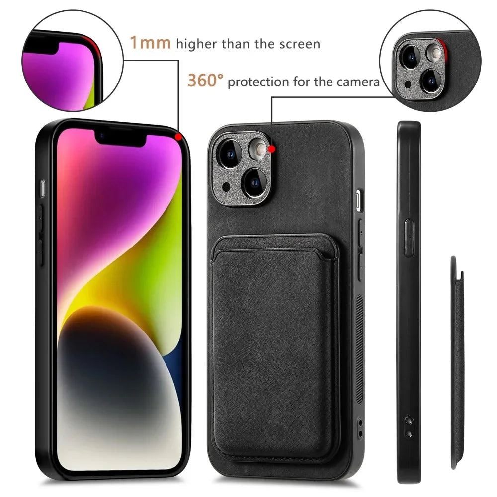 Vintage Leather Case with Detachable Magnetic Wallet Card Holder For iPhone 17 Air 16e 16 Pro Max 15 14 Plus 13 12 11
