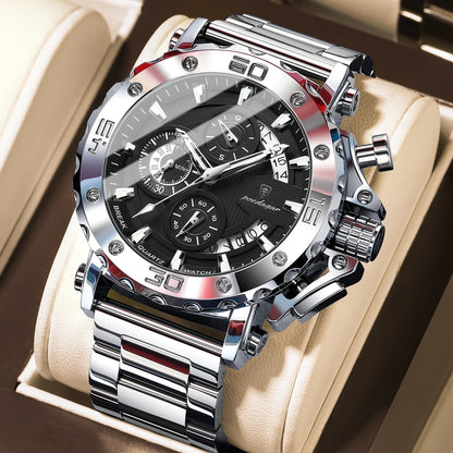 POEDAGAR Luxury Watch For Men Calendar Luminous Waterproof Man Clock Male Chronograph Stainless Steel Men's Quartz Watches Reloj