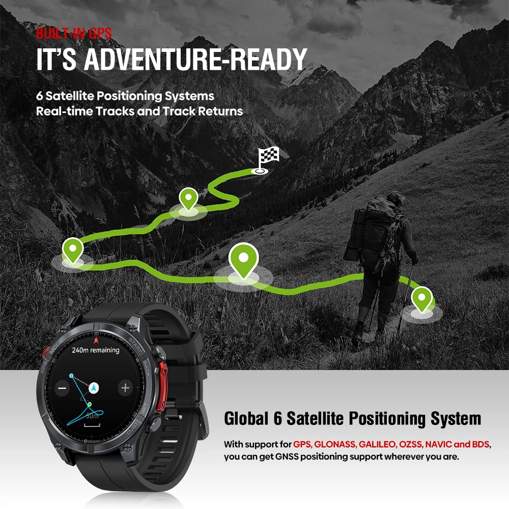 Zeblaze Stratos 4 GPS Smartwatch 1.43" AMOLED Screen Compass Barometric Altimeter Flashlight Voice Calling Smart Watch