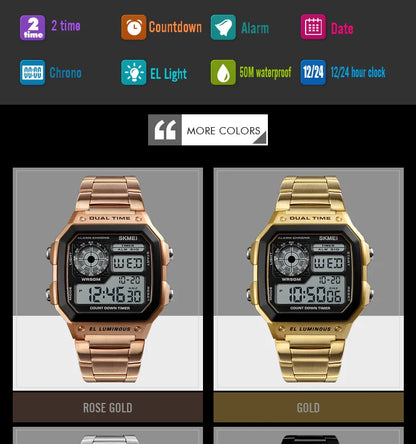 SKMEI 1335 Digital Watch for Men Retro Sports Waterproof Chrono Electronic Mens Wristwatches Stainless Steel Clock Reloj Hombre