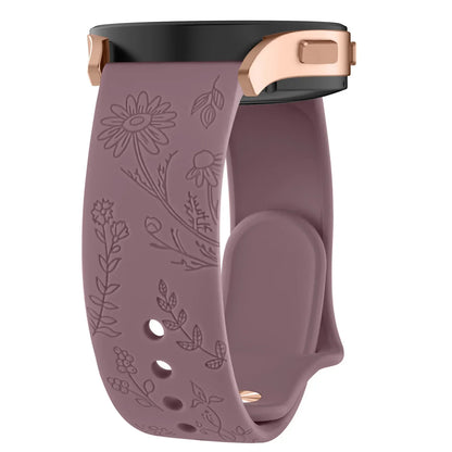 Floral Engraved Band for For Samsung Galaxy Watch 6/5/4/Active 2/5 Pro 45mm 40mm 44mm/Watch 6 4 Classic/Watch 3 41mm Strap
