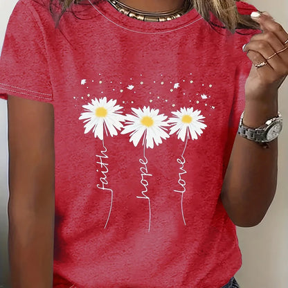 T-shirt Summer Fashion Short sleeved Top Flower Print Loose Clothing Women's Party T-shirt