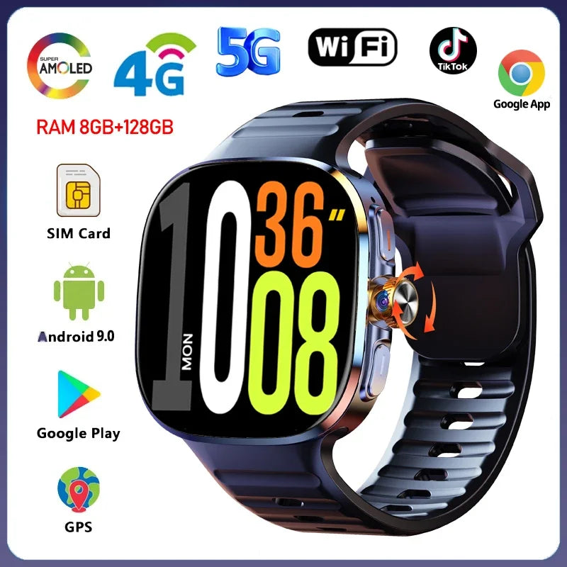 Smart Watch 720*720 AMOLED 2.40 inch Screen Video Call 8GB+128GB RAM 2100 mAh Google Play WIFI GPS Smartwatch