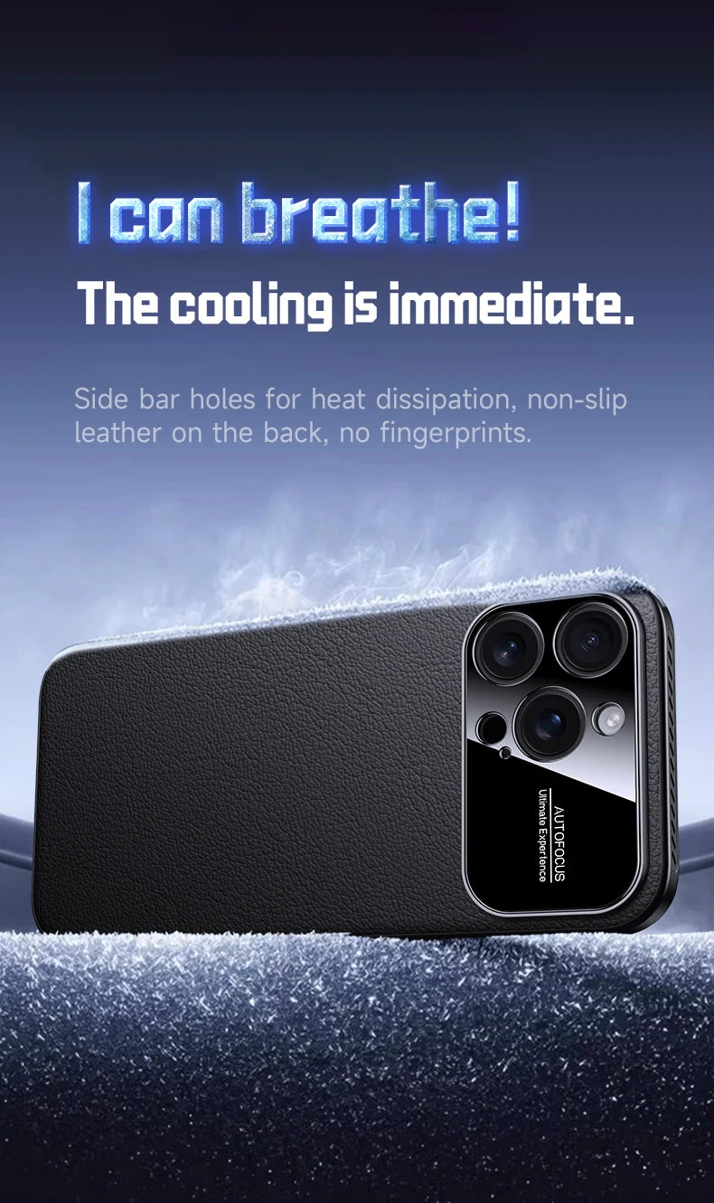 Luxury Ultra Thin Solid Color Leather Heat Dissipation Magsafe Phone Case for iPhone 17 16 15 14 Pro Max Light Grip Bumper Shell