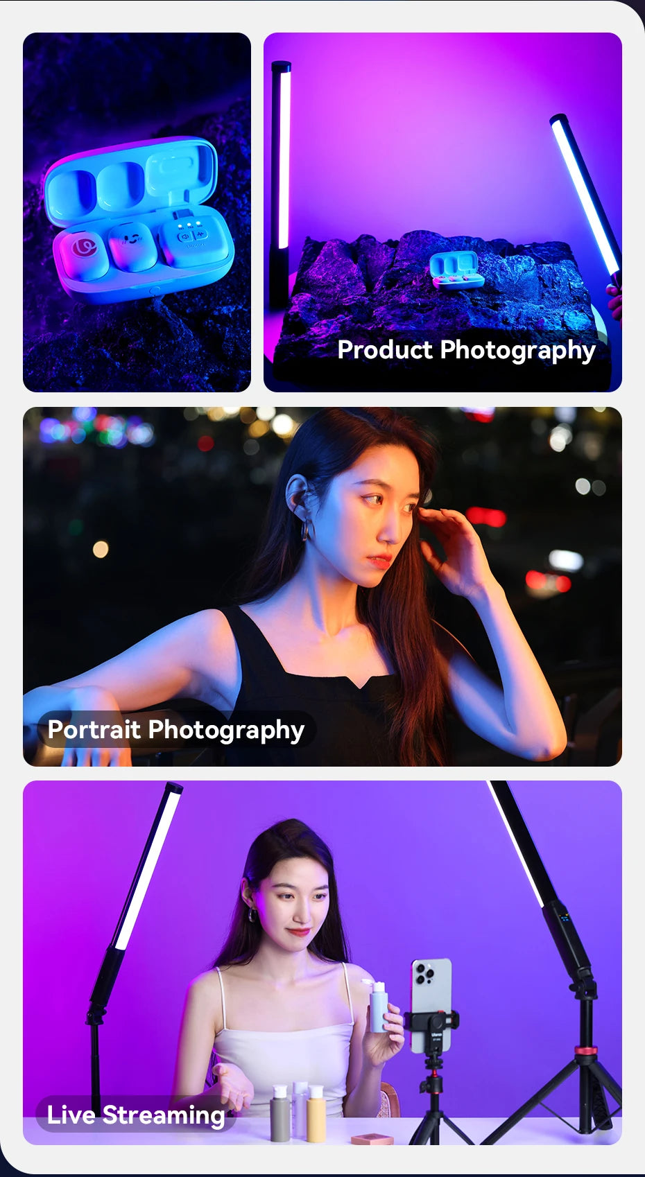 Ulanzi Upgraded VL119 Stick Light 10W RGB Light Wand Handheld Stick for Protrait Photography Live Streaming with Type-C Charging