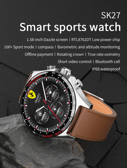 Smart Watchs Men Sport Fitness GPS Tracker Compass Bluetooth Call Heart Rate Health Smartwatch for Huawei Xiaomi Ferrari