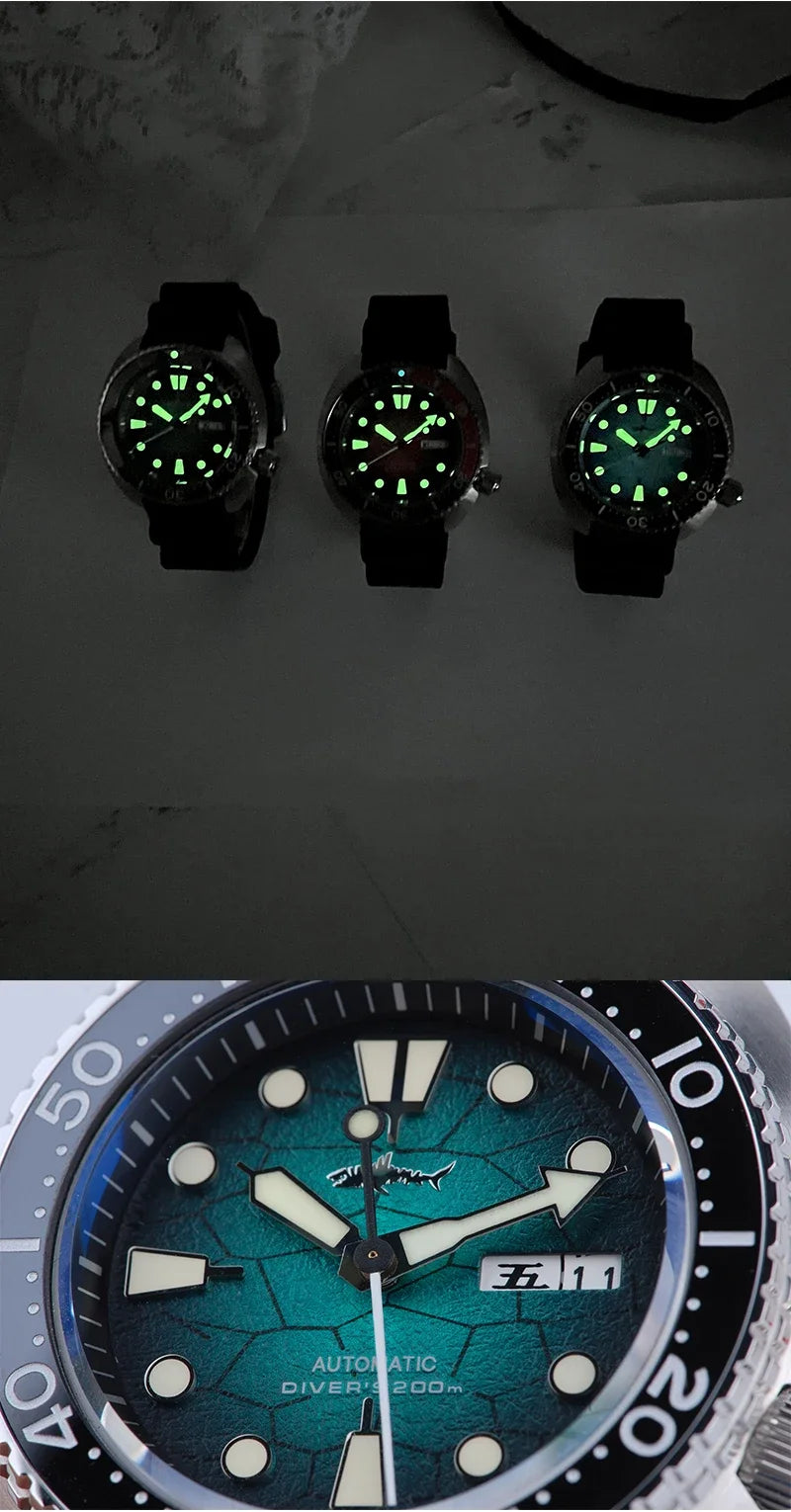 HEIMDALLR Diver Men's Watch Turtle King Sapphire Crystal 316L Steel NH36 200M Water Resistant Luminous Automatic Mechanica Watch