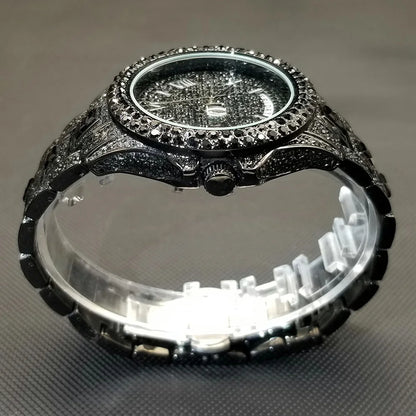 Diamond Wristwatch For Men Luxury 18K Gold Plated Quartz Watches Day Date Nightclub Party Watch Unisex Rapper Jewelry