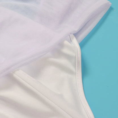 Slimming Mesh Splice Bum Covering Visibility Elastic Off-Shoulder 2-Piece Set European And American Style