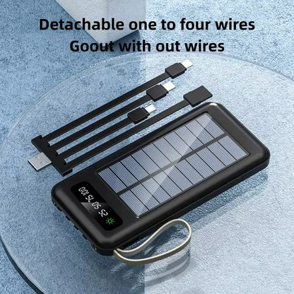 200000mAh Solar Power Bank Large Capacity Mobile Power Fast Charging Battery With Dual USB 4 Cables For iPhone Samsung