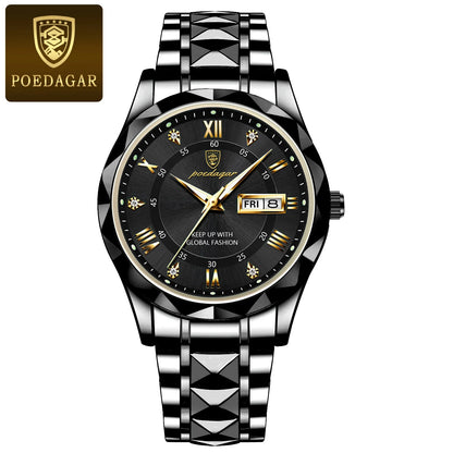 POEDAGAR Business Luxury Men's Watches Waterproof Stainless Steel Luminous Man Wristwatch Date Week Sport Men Quartz Watch Reloj