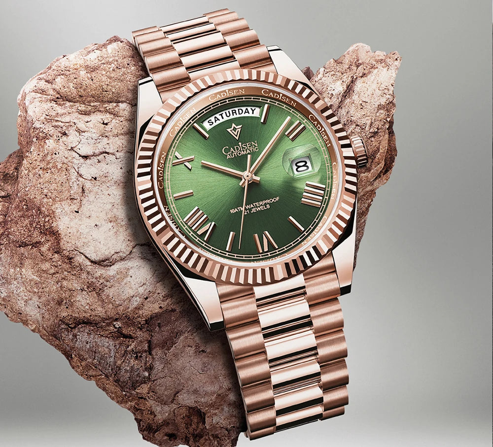 CADISEN New Week Calendar Type watch for men Sapphire mirror 10ATM Automatic Watch MIYOTA 8285 Business Mens All Steel Watches