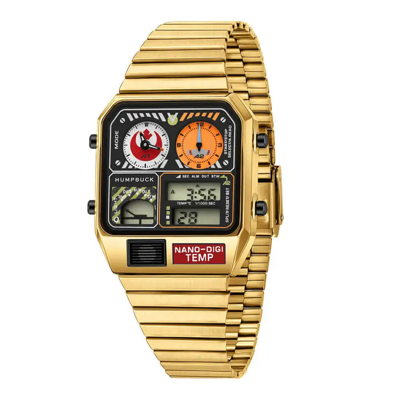 HUMPBUCK DIGITEMP Classic Design Stainless Steel Watches for men with LED Digital Display and Temperature Calendar