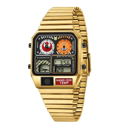 HUMPBUCK DIGITEMP Classic Design Stainless Steel Watches for men with LED Digital Display and Temperature Calendar
