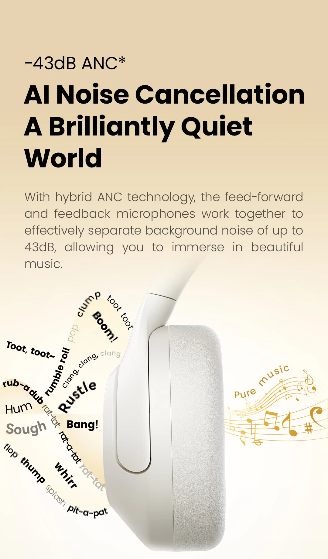 HAYLOU S30 ANC Headphones  Wireless Bluetooth 5.4 Hi-Res Headsets 43dB Adaptive Noise Cancelling Earphones 40mm Driver 80H