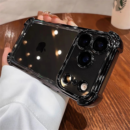 For iPhone 17 Pro Max 16 15 Plus 14 13 12 Transparent Electroplated Case Full Lens Protection Bumper Shockproof Plating Cover