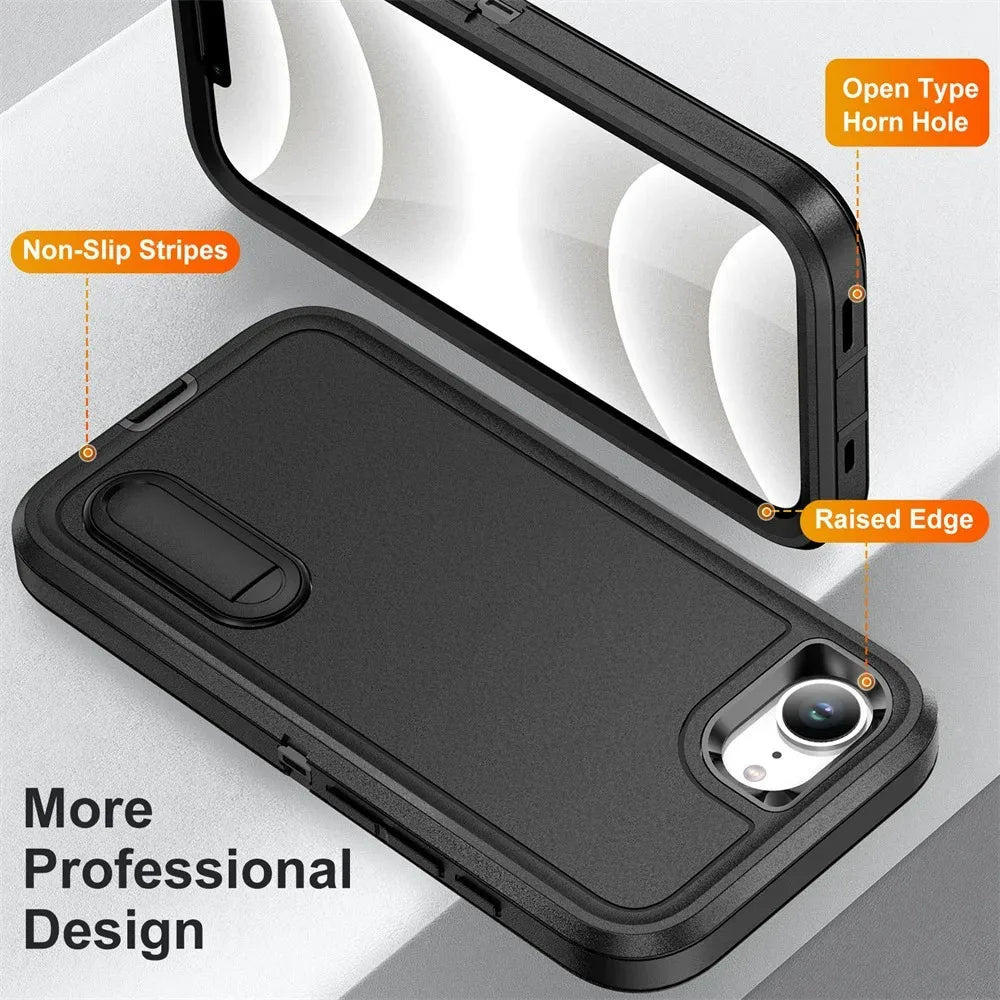 For iPhone 17 16e 16 15 14 13 12 11 Pro Max 2025 Heavy Duty Shockproof Anti-Scratch Rugged Protective with Kickstand Cover