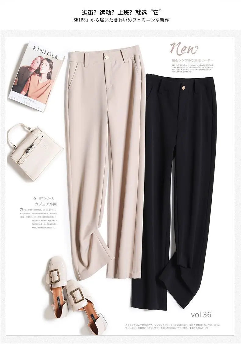 Office Lady Fashion Solid Loose Straight Pants All-match Button Zipper Women Spring Autumn High Waist Pockets Pencil Trousers