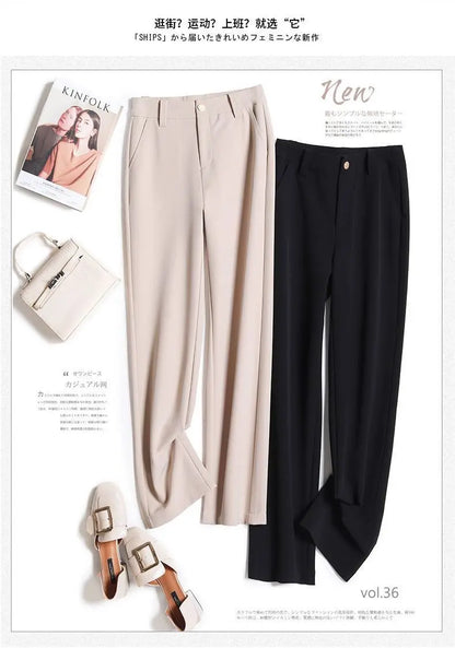 Office Lady Fashion Solid Loose Straight Pants All-match Button Zipper Women Spring Autumn High Waist Pockets Pencil Trousers