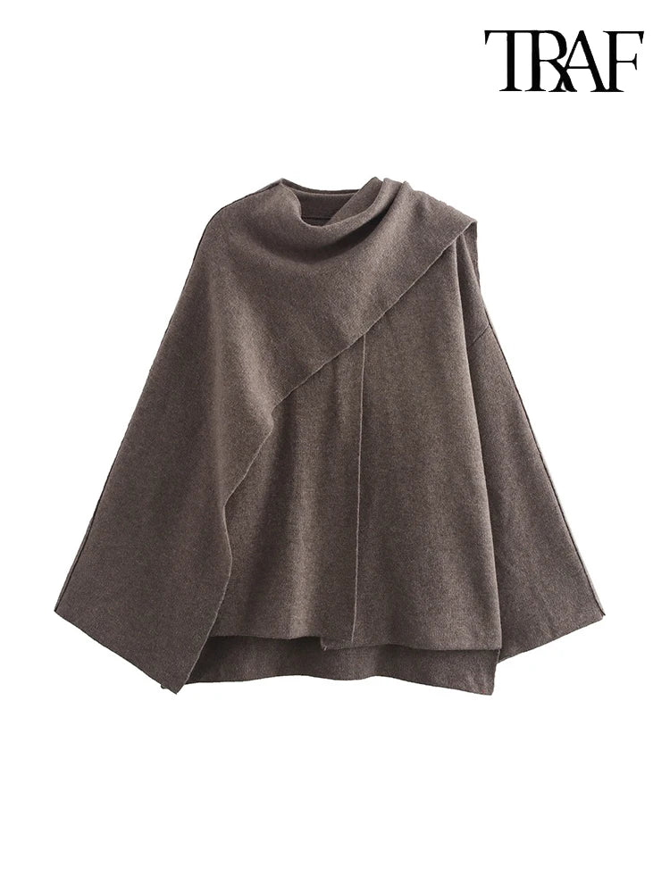 TRAF Women's Fashion Fall and Winter Comfortable Casual Commuter Coat Knitted Loose Warm Coat Asymmetric Elegant Split Jacket