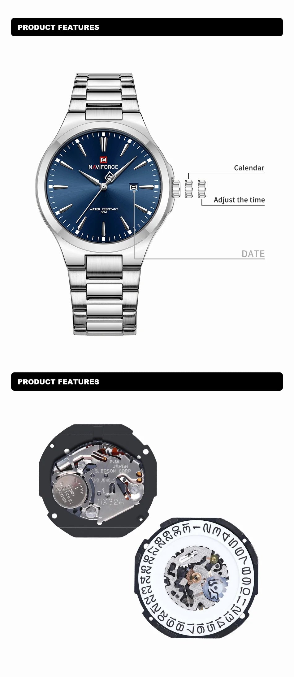 NAVIFORCE Original Design Fashion Men's Watches Stainless Steel Simple Calendar Male Waterproof Wristwatches Relogio Masculino