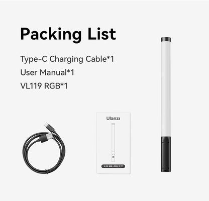 Ulanzi Upgraded VL119 Stick Light 10W RGB Light Wand Handheld Stick for Protrait Photography Live Streaming with Type-C Charging